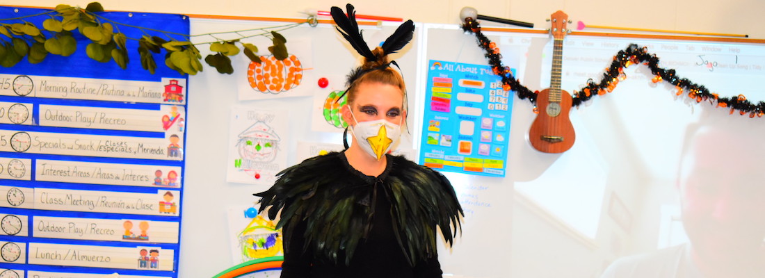 Teacher in a bird costume